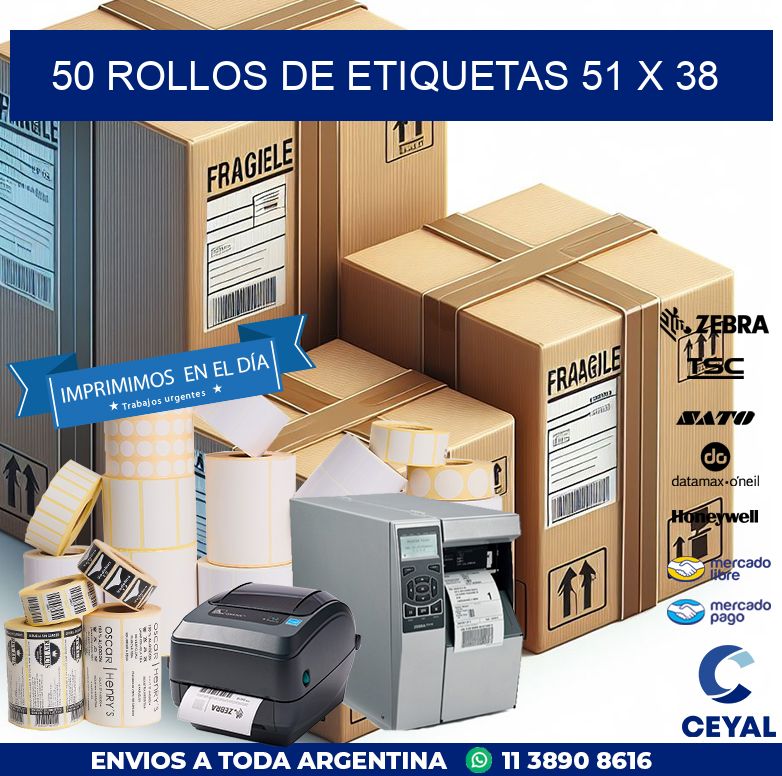 50 ROLLOS DE ETIQUETAS 51 x 38