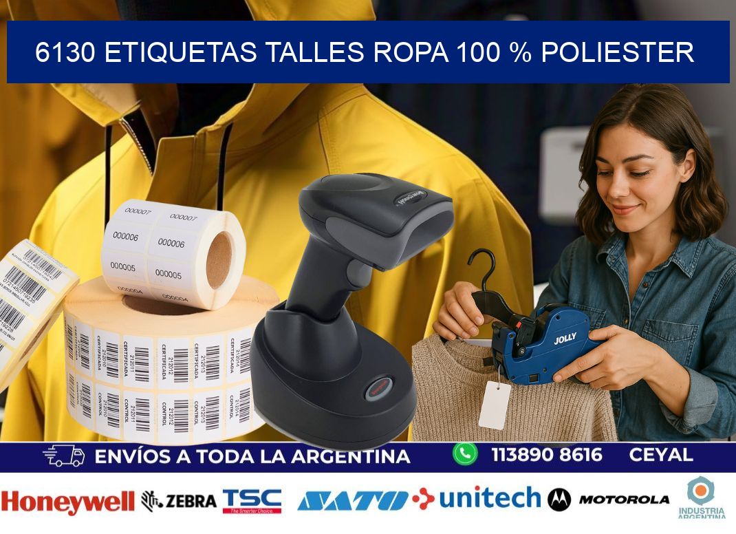 6130 ETIQUETAS TALLES ROPA 100 % POLIESTER