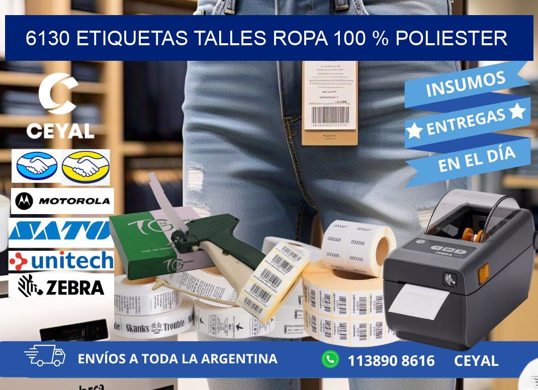 6130 ETIQUETAS TALLES ROPA 100 % POLIESTER