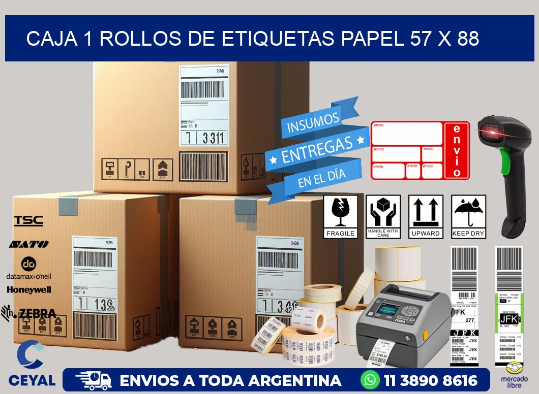 CAJA 1 ROLLOS DE ETIQUETAS PAPEL 57 x 88