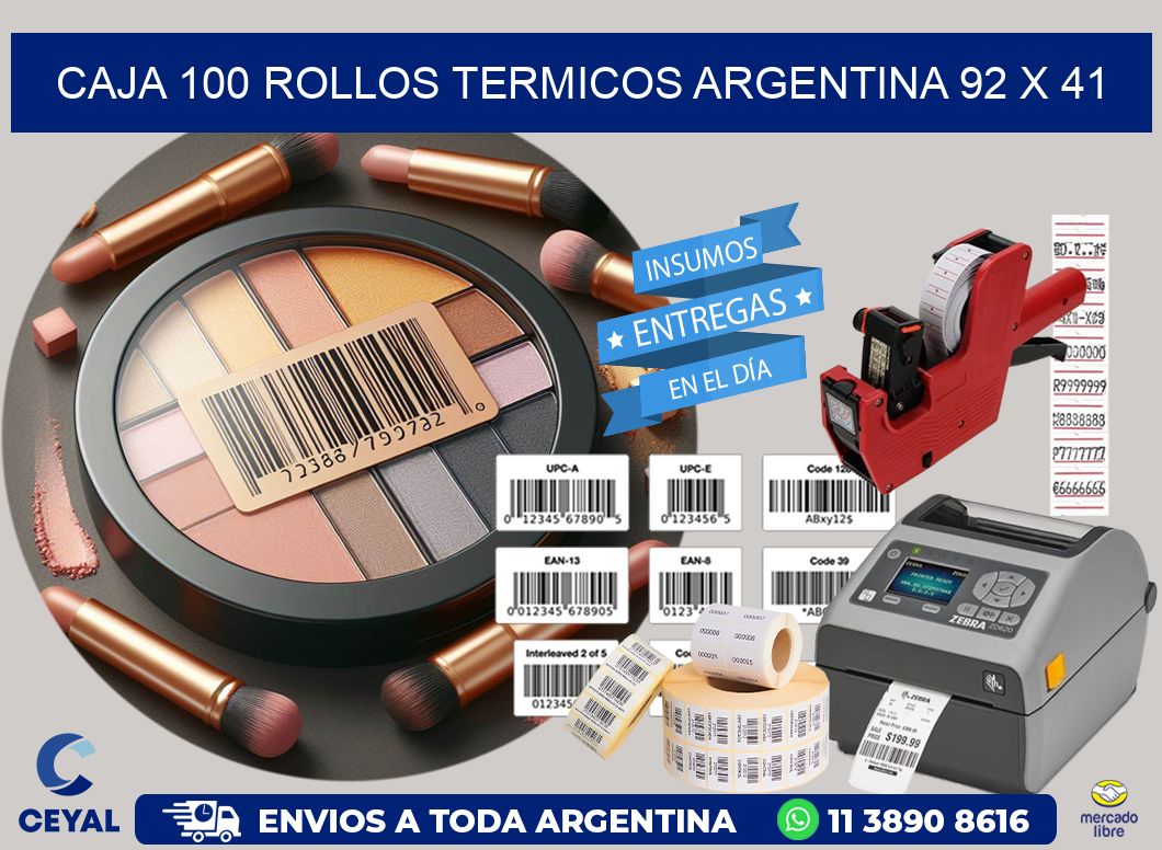 CAJA 100 ROLLOS TERMICOS ARGENTINA 92 x 41