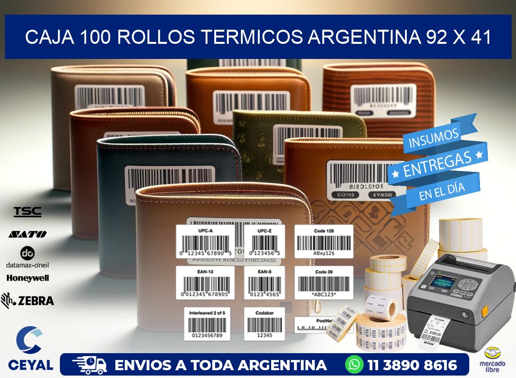 CAJA 100 ROLLOS TERMICOS ARGENTINA 92 x 41