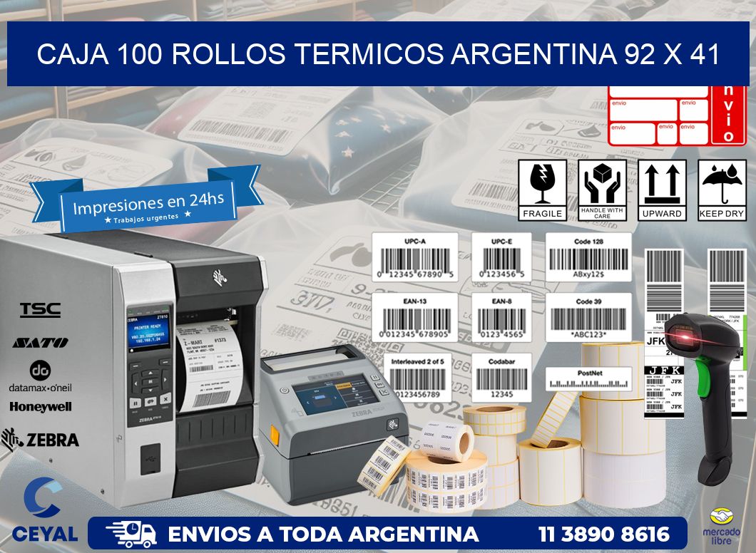 CAJA 100 ROLLOS TERMICOS ARGENTINA 92 x 41