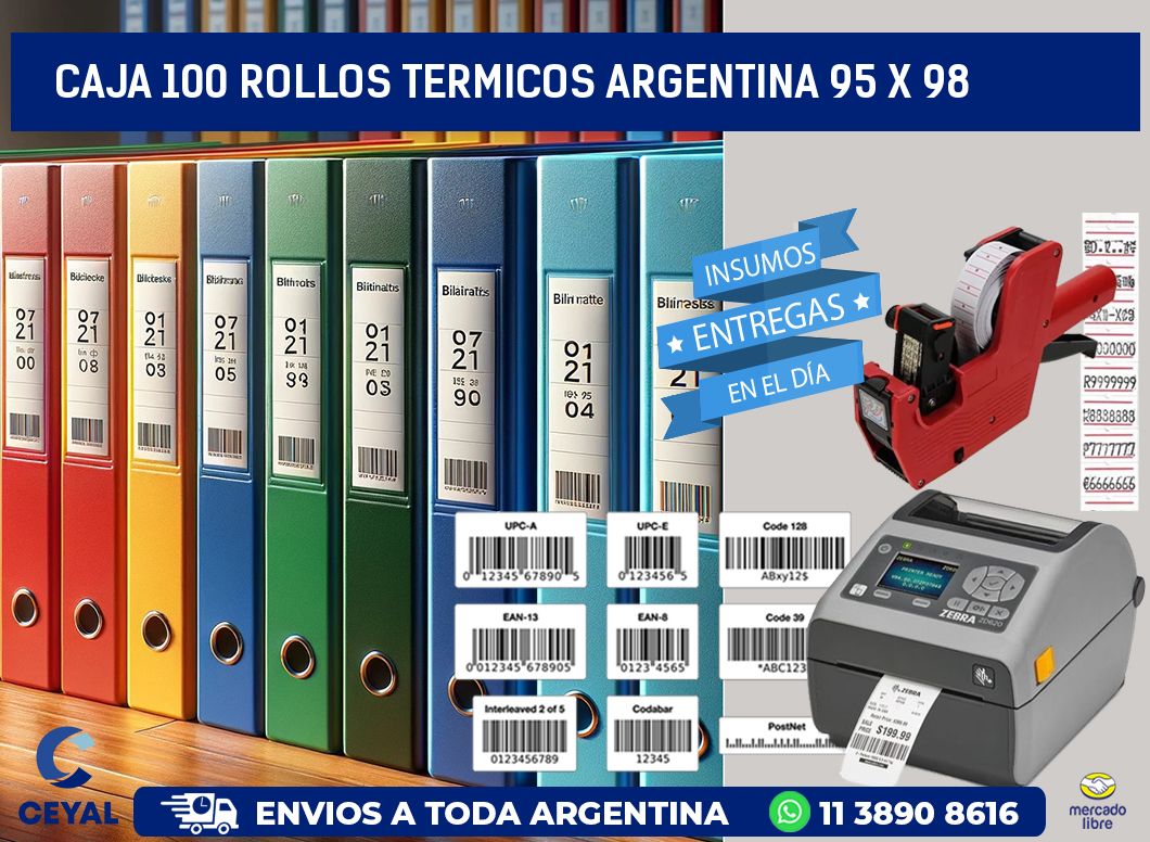 CAJA 100 ROLLOS TERMICOS ARGENTINA 95 x 98