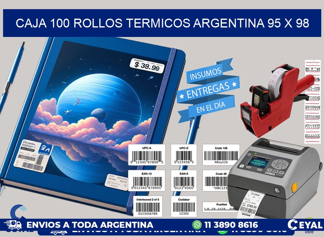 CAJA 100 ROLLOS TERMICOS ARGENTINA 95 x 98