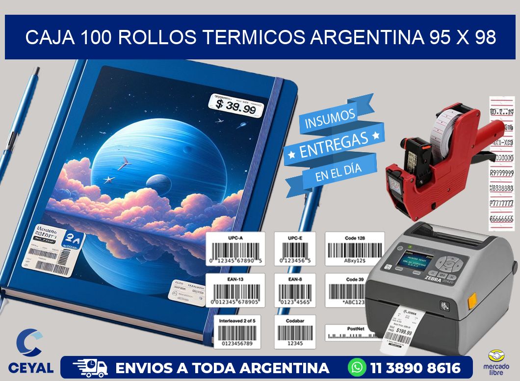 CAJA 100 ROLLOS TERMICOS ARGENTINA 95 x 98