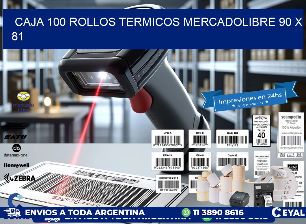 CAJA 100 ROLLOS TERMICOS MERCADOLIBRE 90 x 81