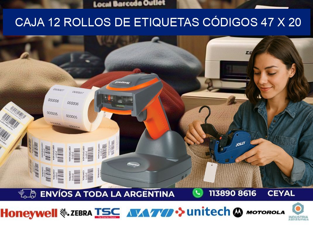 CAJA 12 ROLLOS DE ETIQUETAS CÓDIGOS 47 x 20
