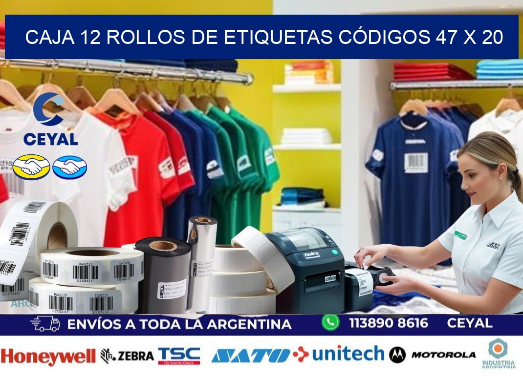 CAJA 12 ROLLOS DE ETIQUETAS CÓDIGOS 47 x 20