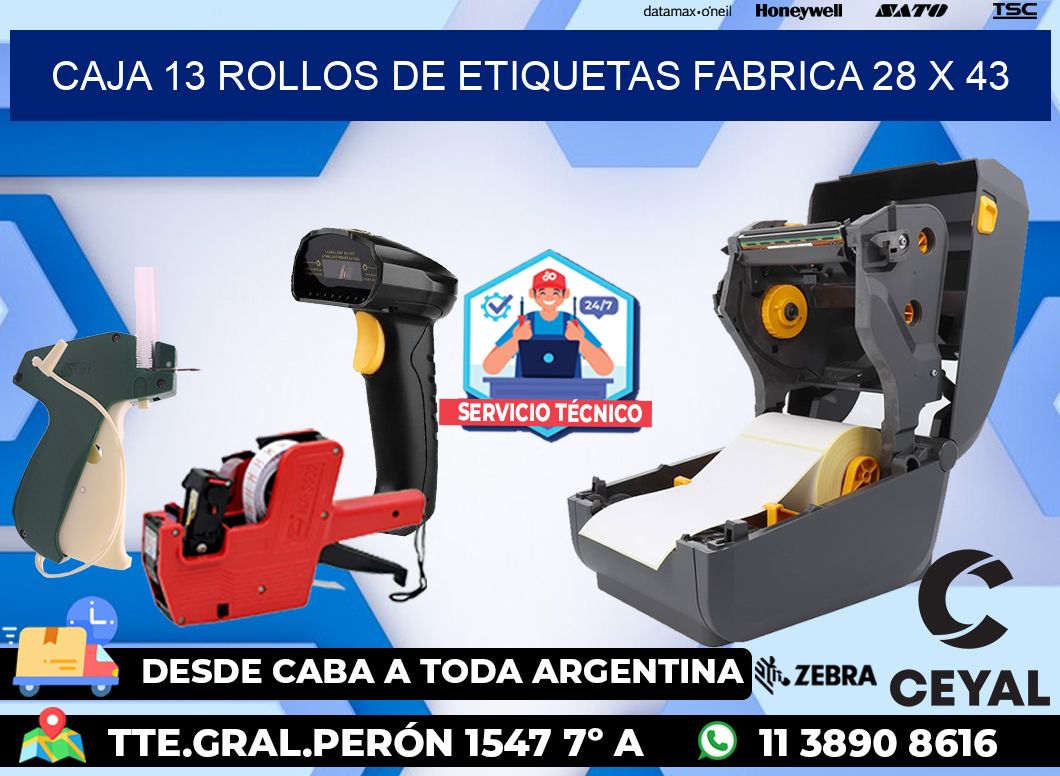 CAJA 13 ROLLOS DE ETIQUETAS FABRICA 28 x 43