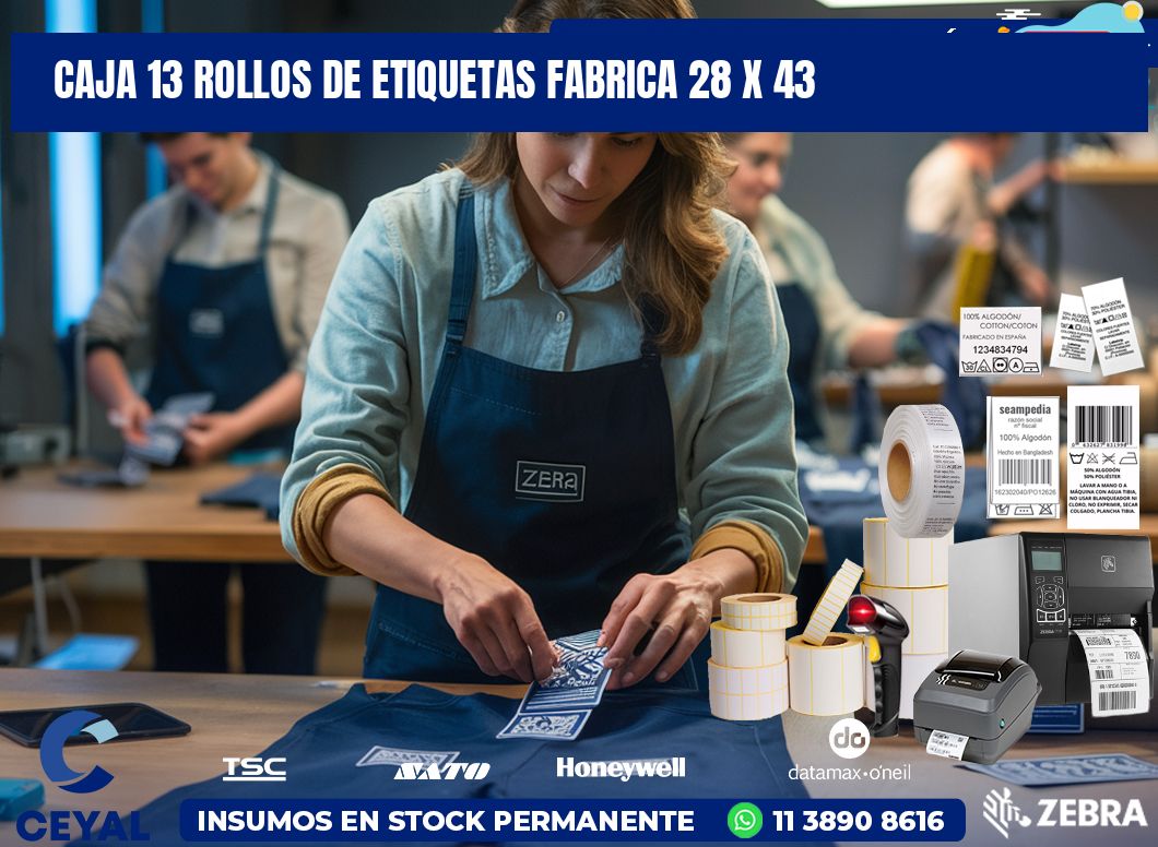 CAJA 13 ROLLOS DE ETIQUETAS FABRICA 28 x 43