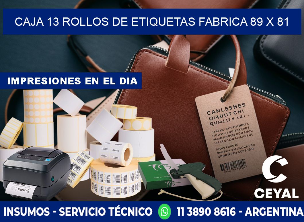 CAJA 13 ROLLOS DE ETIQUETAS FABRICA 89 x 81