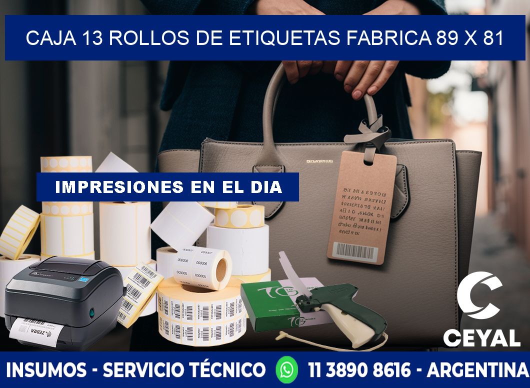 CAJA 13 ROLLOS DE ETIQUETAS FABRICA 89 x 81