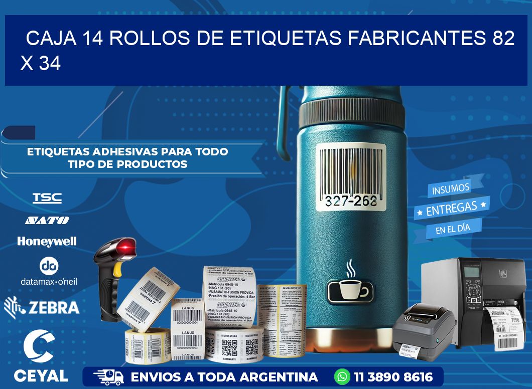 CAJA 14 ROLLOS DE ETIQUETAS FABRICANTES 82 x 34