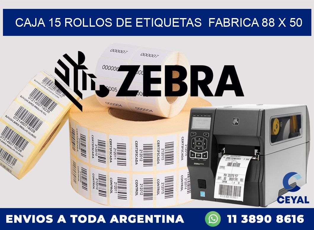 CAJA 15 ROLLOS DE ETIQUETAS  FABRICA 88 x 50