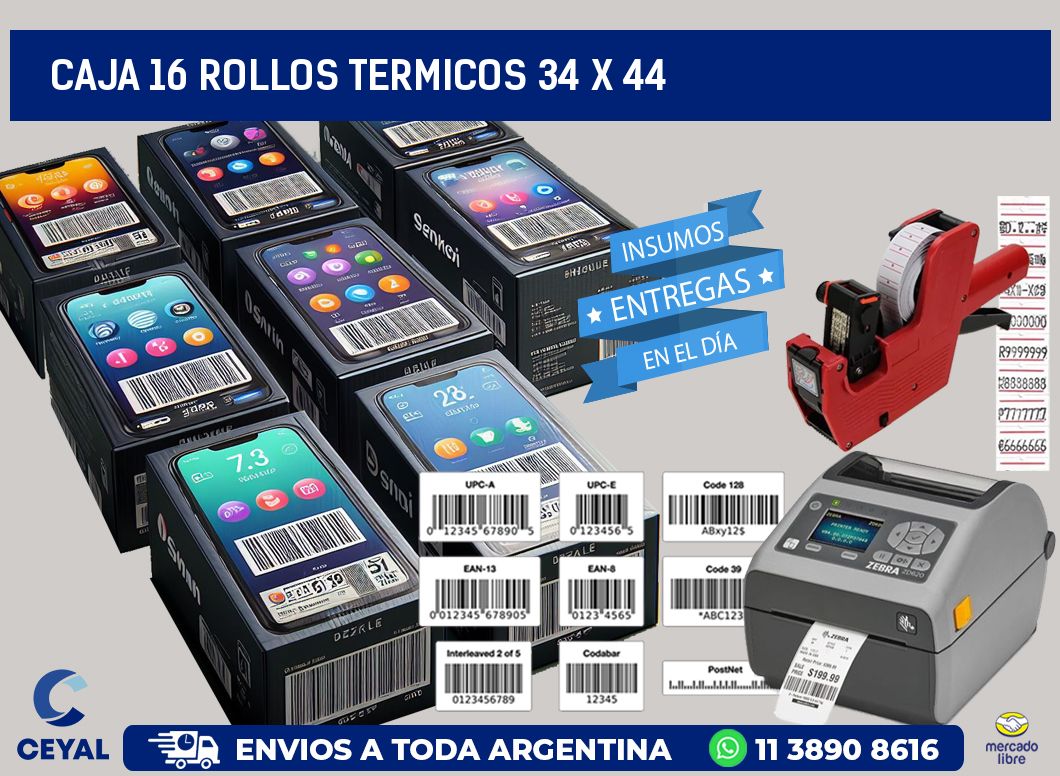 CAJA 16 ROLLOS TERMICOS 34 x 44