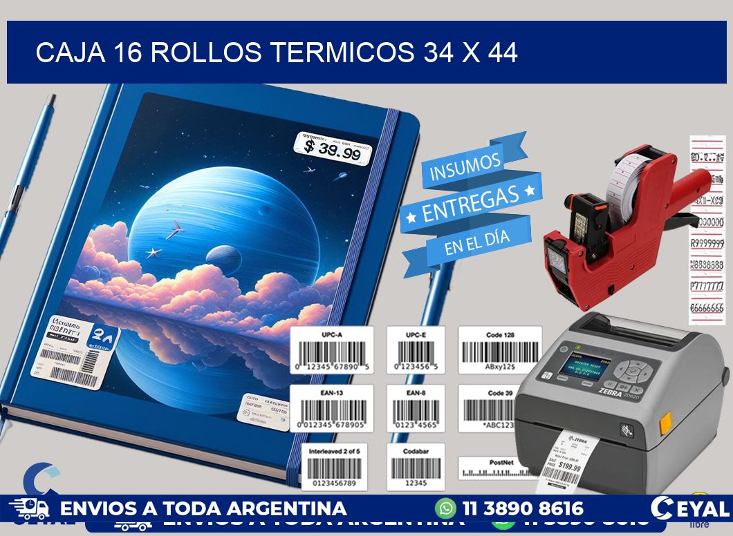 CAJA 16 ROLLOS TERMICOS 34 x 44