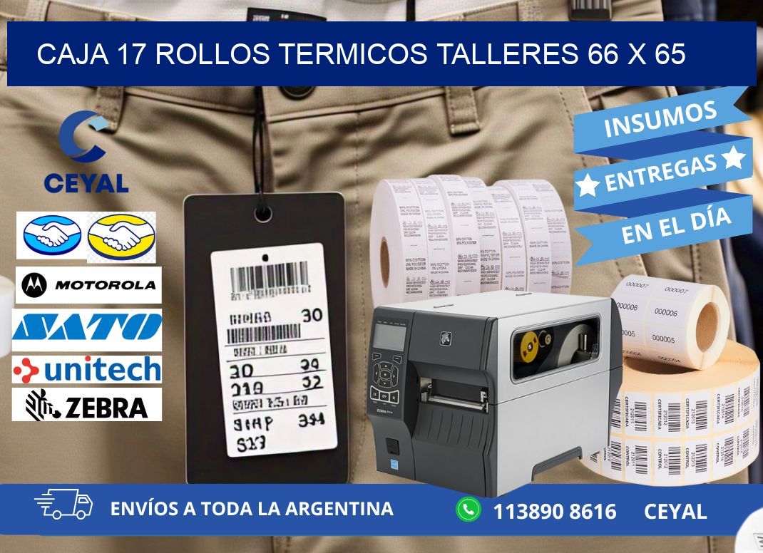 CAJA 17 ROLLOS TERMICOS TALLERES 66 x 65