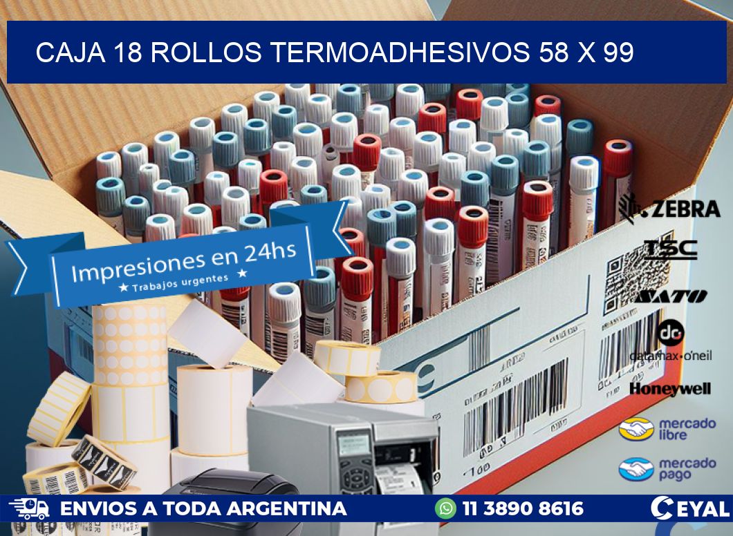 CAJA 18 ROLLOS TERMOADHESIVOS 58 x 99
