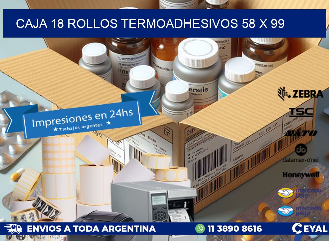 CAJA 18 ROLLOS TERMOADHESIVOS 58 x 99