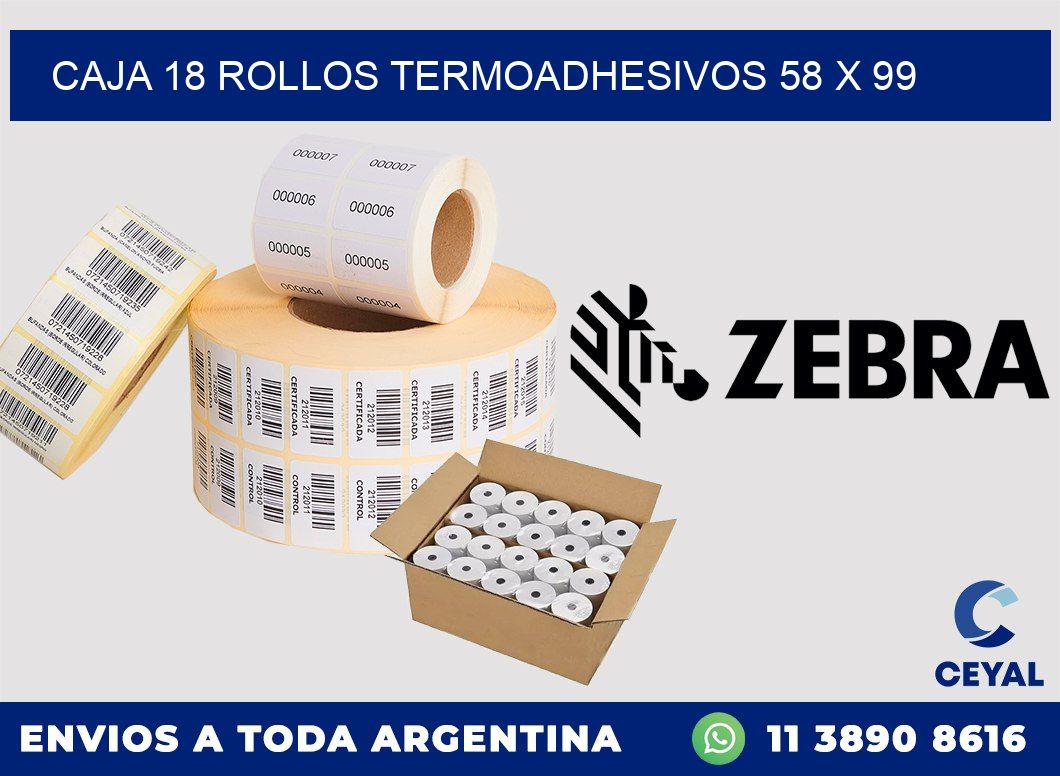 CAJA 18 ROLLOS TERMOADHESIVOS 58 x 99