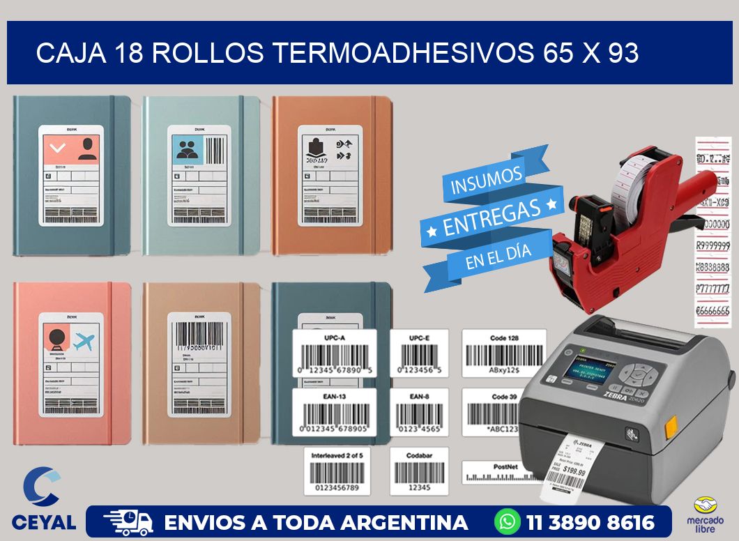 CAJA 18 ROLLOS TERMOADHESIVOS 65 x 93
