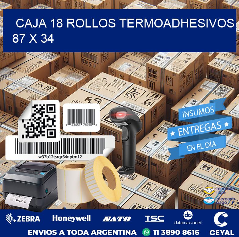 CAJA 18 ROLLOS TERMOADHESIVOS 87 x 34