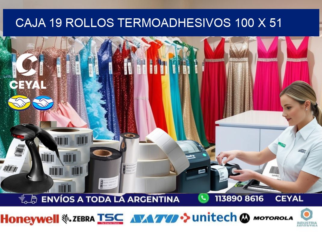 CAJA 19 ROLLOS TERMOADHESIVOS 100 x 51
