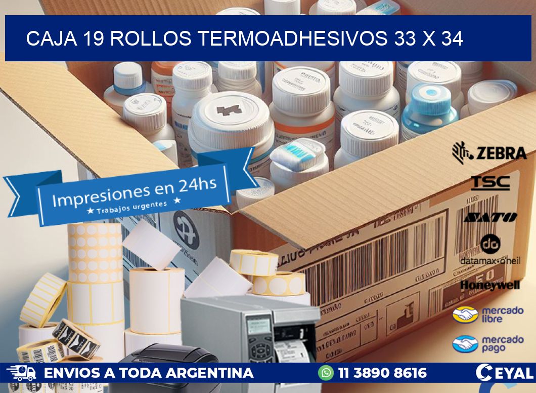 CAJA 19 ROLLOS TERMOADHESIVOS 33 x 34