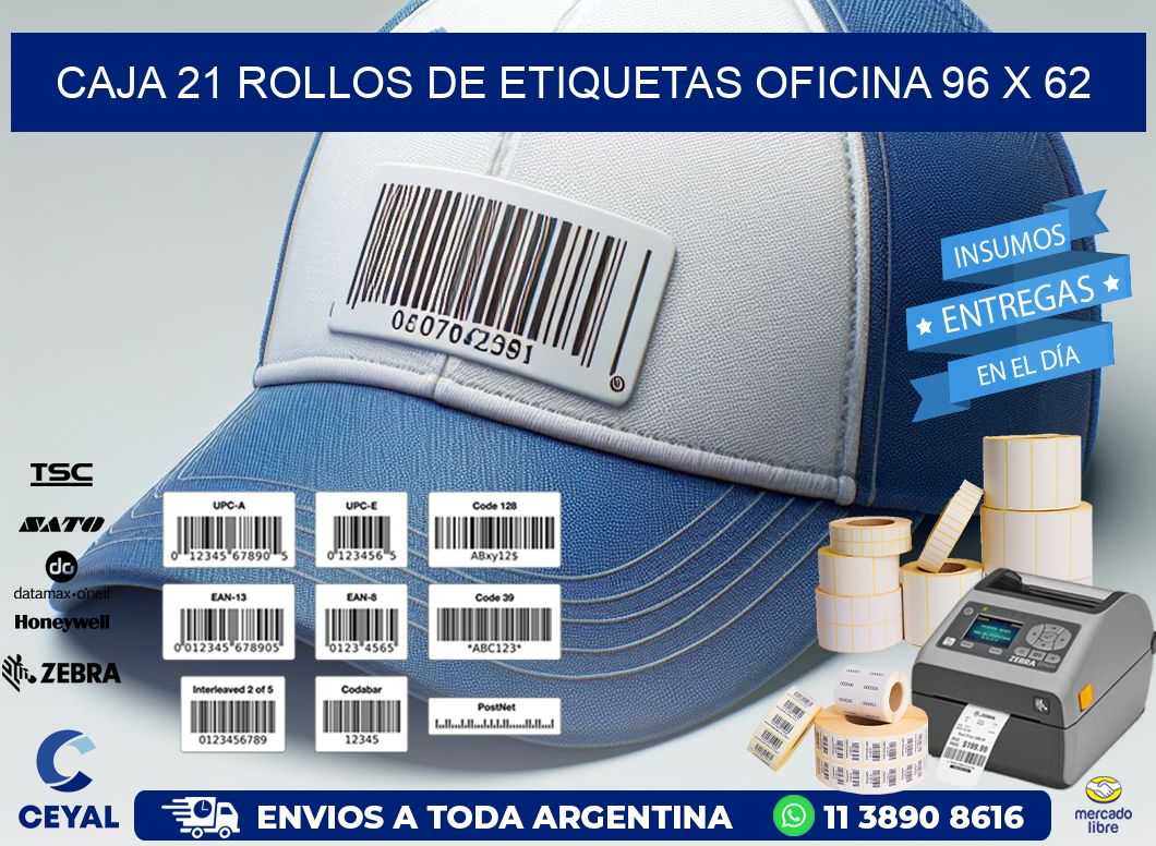 CAJA 21 ROLLOS DE ETIQUETAS OFICINA 96 x 62