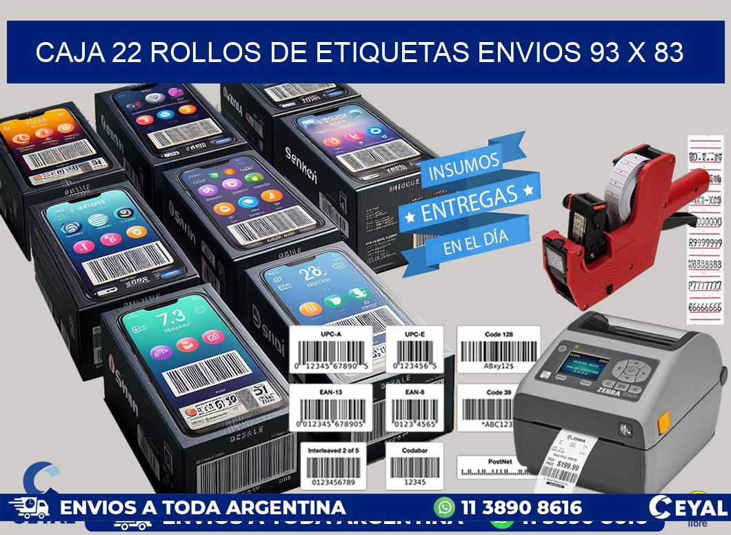 CAJA 22 ROLLOS DE ETIQUETAS ENVIOS 93 x 83