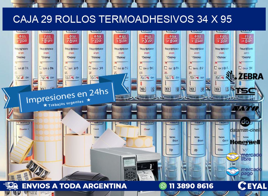 CAJA 29 ROLLOS TERMOADHESIVOS 34 x 95