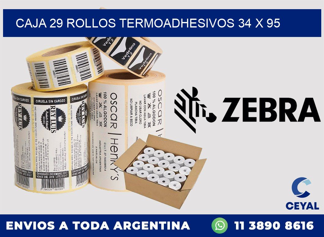 CAJA 29 ROLLOS TERMOADHESIVOS 34 x 95