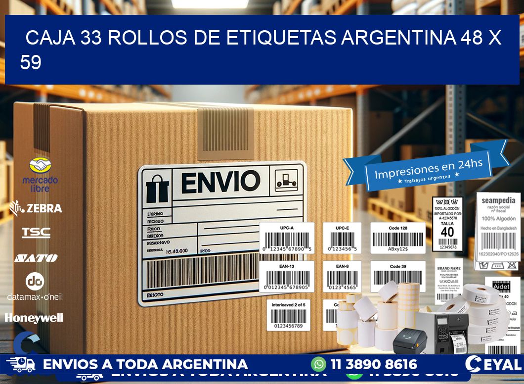 CAJA 33 ROLLOS DE ETIQUETAS ARGENTINA 48 x 59