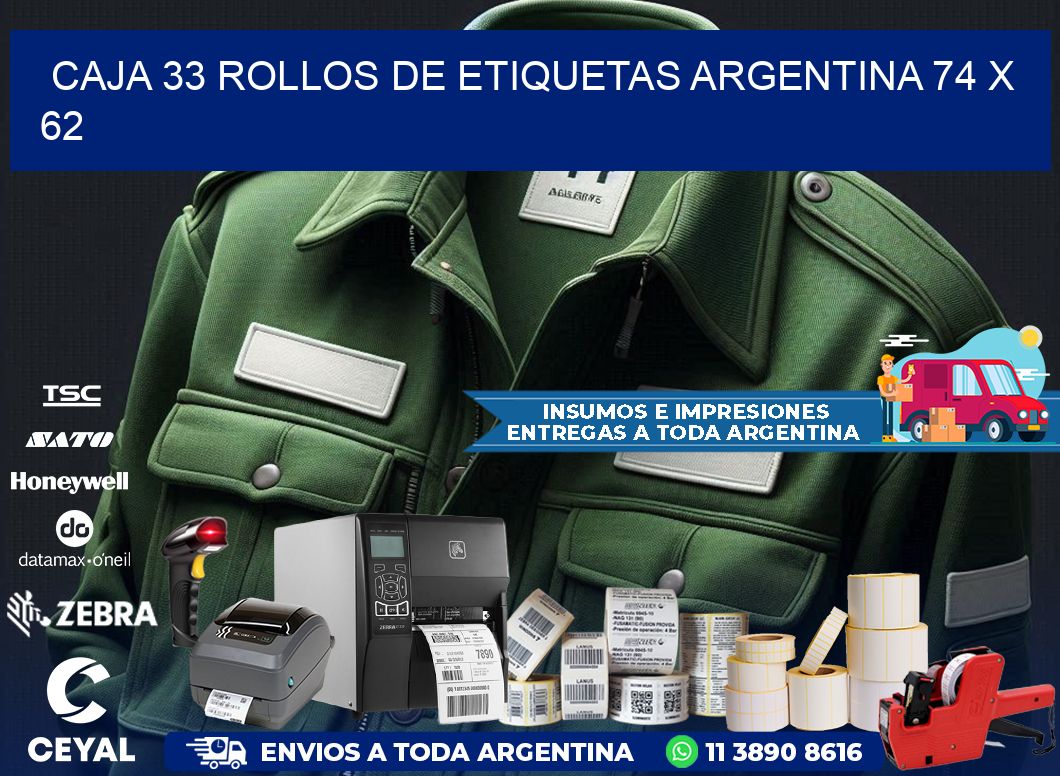 CAJA 33 ROLLOS DE ETIQUETAS ARGENTINA 74 x 62