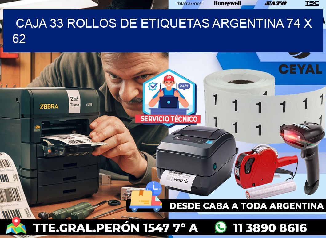 CAJA 33 ROLLOS DE ETIQUETAS ARGENTINA 74 x 62