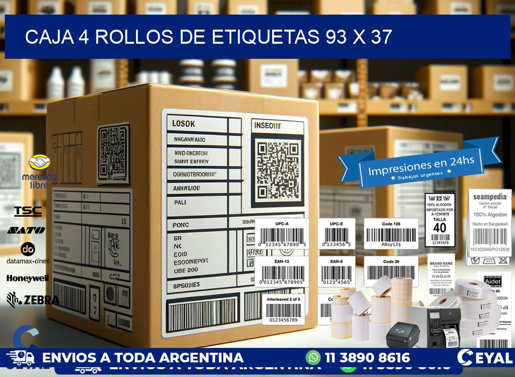 CAJA 4 ROLLOS DE ETIQUETAS 93 x 37