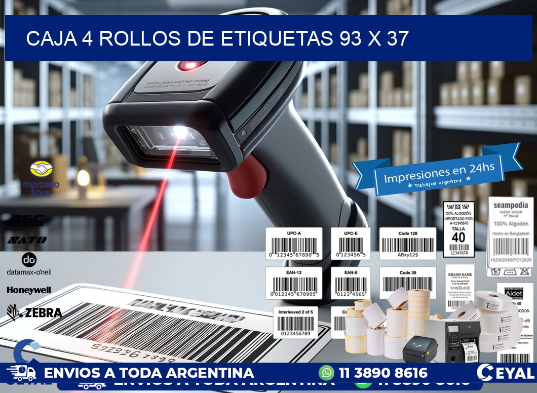CAJA 4 ROLLOS DE ETIQUETAS 93 x 37