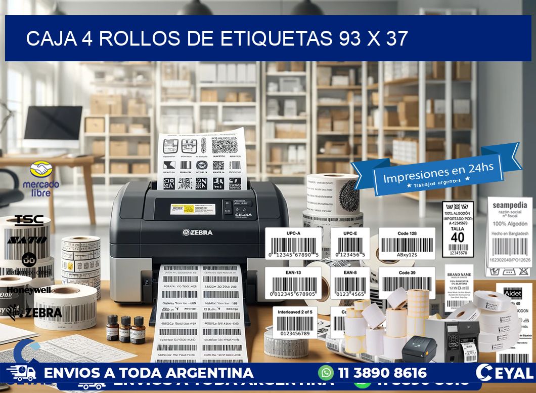 CAJA 4 ROLLOS DE ETIQUETAS 93 x 37