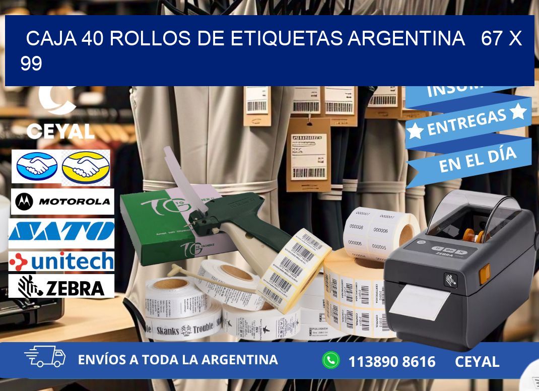 CAJA 40 ROLLOS DE ETIQUETAS ARGENTINA 67 x 99