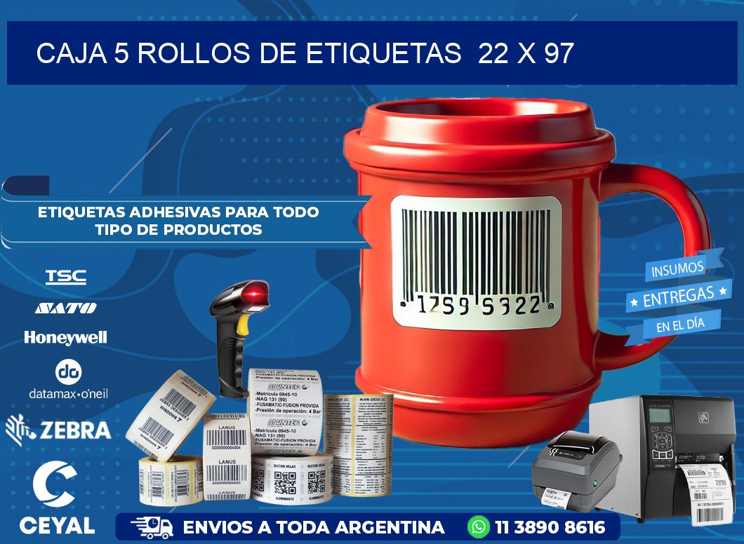 CAJA 5 ROLLOS DE ETIQUETAS  22 x 97