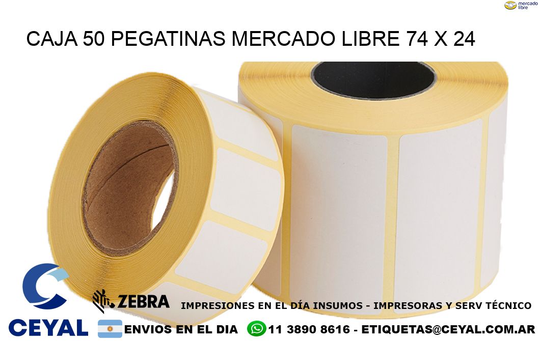 CAJA 50 PEGATINAS MERCADO LIBRE 74 x 24