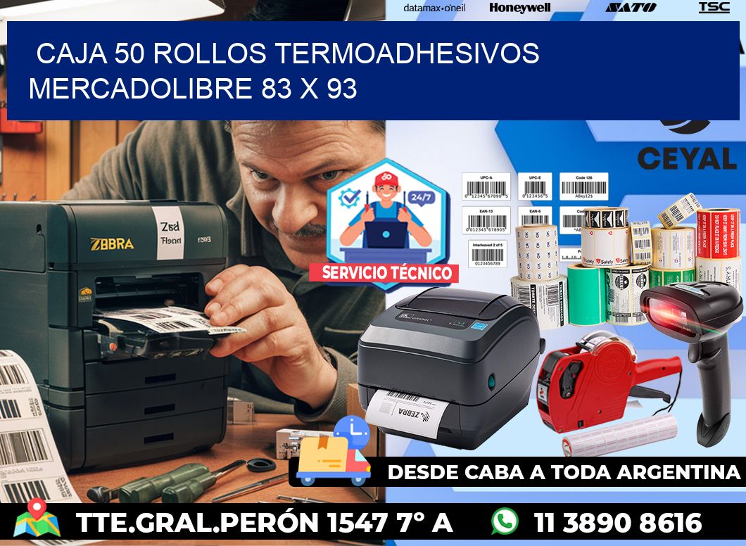 CAJA 50 ROLLOS TERMOADHESIVOS MERCADOLIBRE 83 x 93