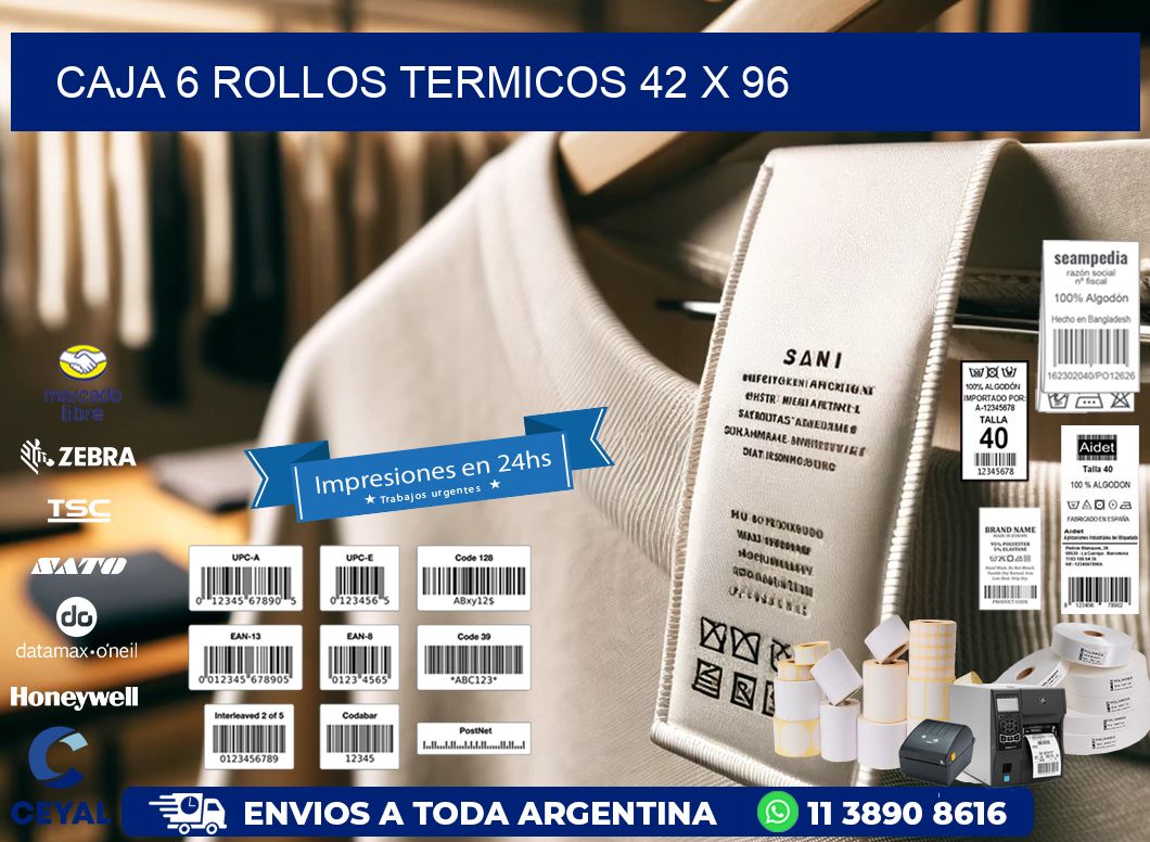 CAJA 6 ROLLOS TERMICOS 42 x 96