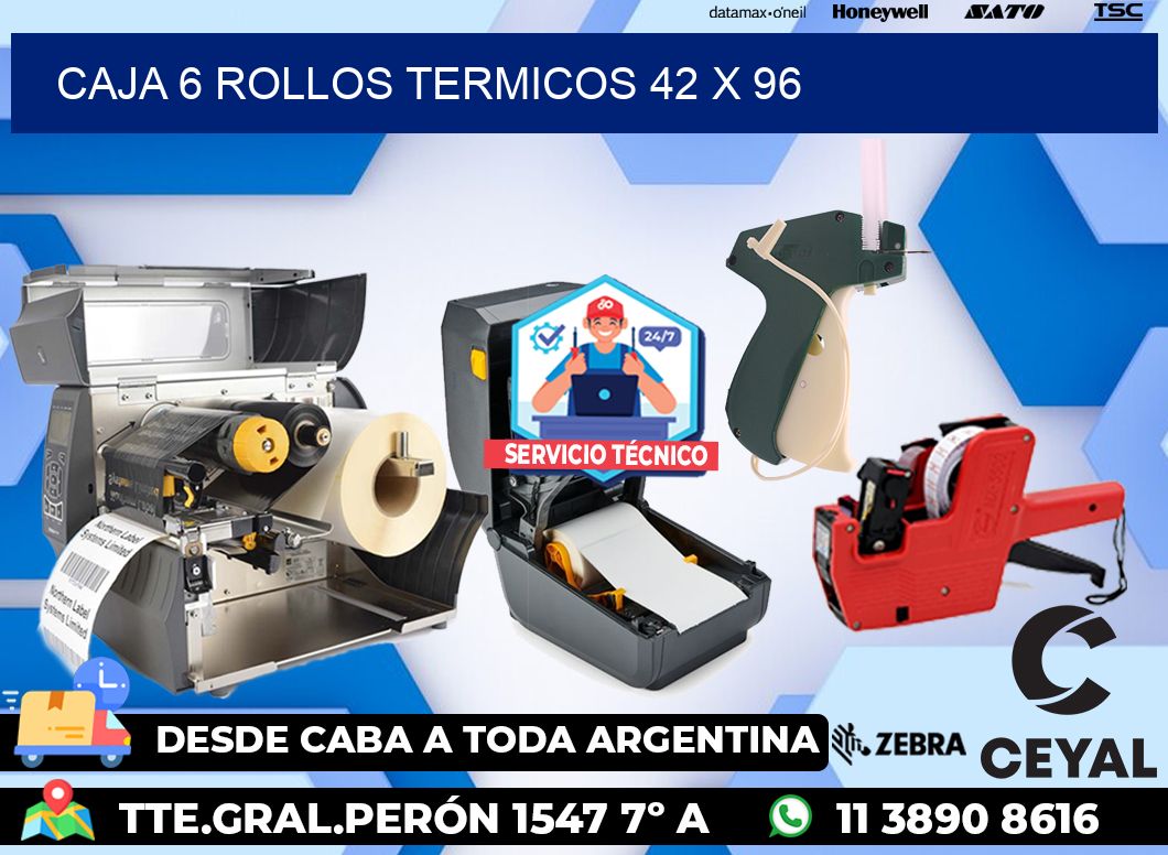 CAJA 6 ROLLOS TERMICOS 42 x 96