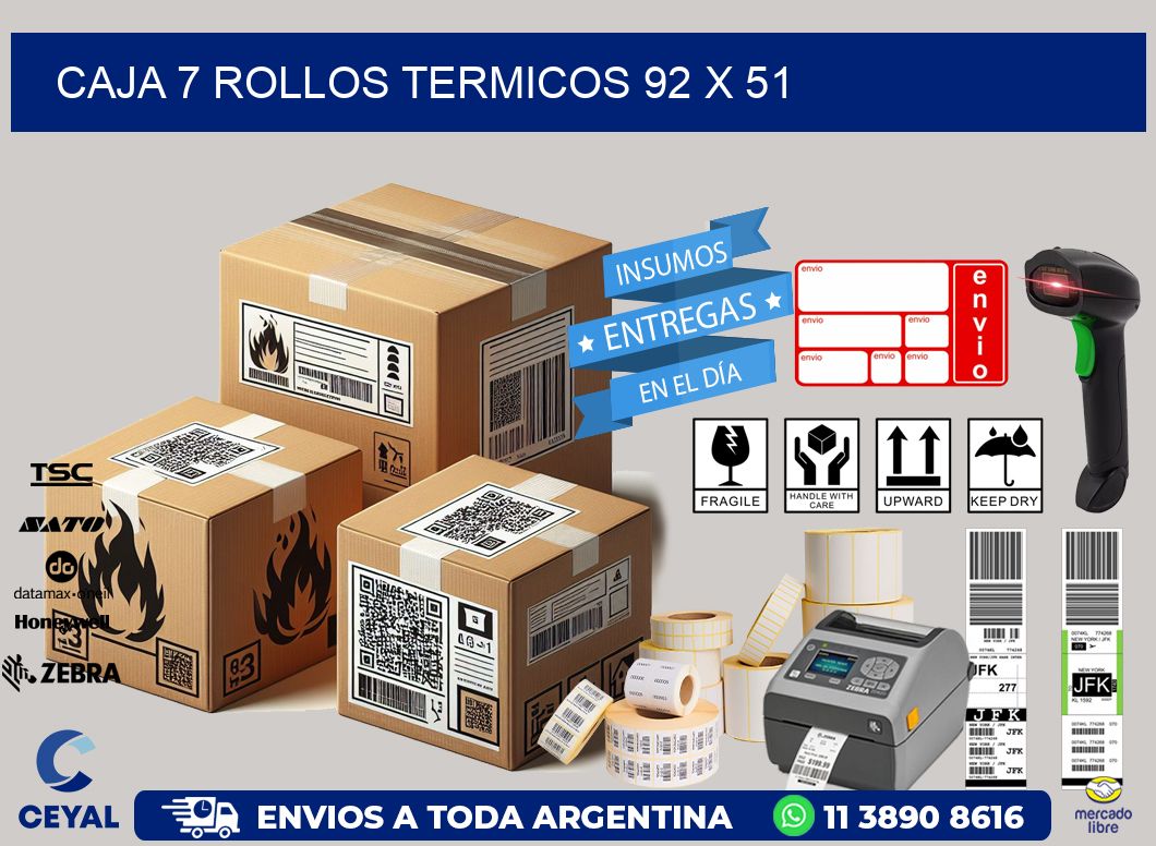 CAJA 7 ROLLOS TERMICOS 92 x 51