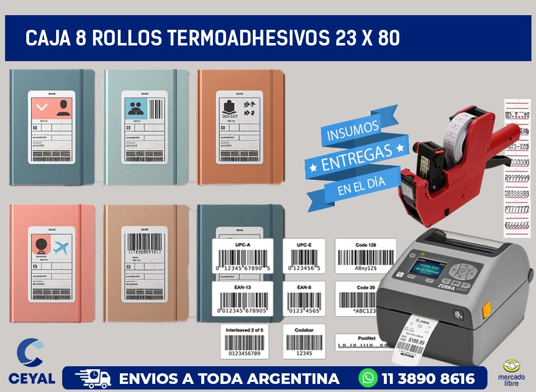 CAJA 8 ROLLOS TERMOADHESIVOS 23 x 80
