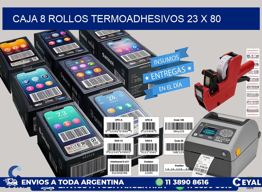 CAJA 8 ROLLOS TERMOADHESIVOS 23 x 80