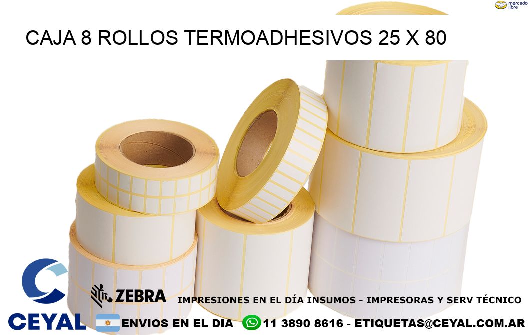 CAJA 8 ROLLOS TERMOADHESIVOS 25 x 80