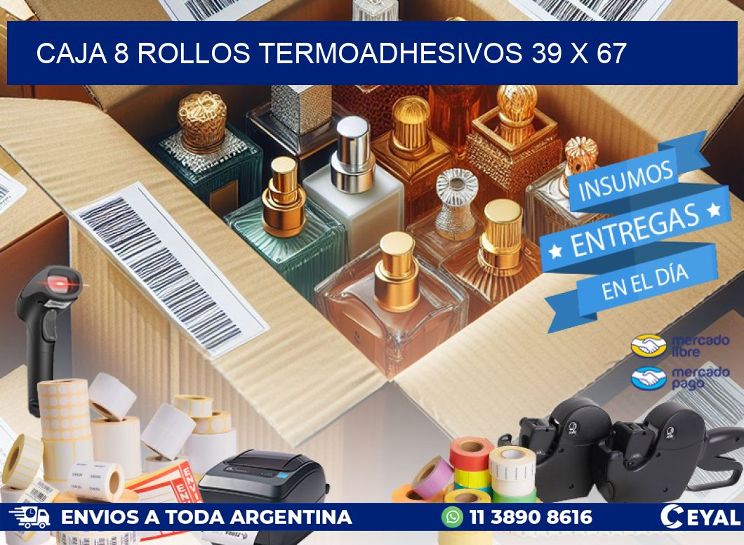 CAJA 8 ROLLOS TERMOADHESIVOS 39 x 67